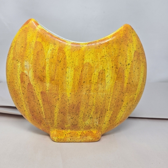 Italian Hand Made Flower Vase Bright Bold Hand Painted Flowers Yellow Orange - Picture 5 of 14